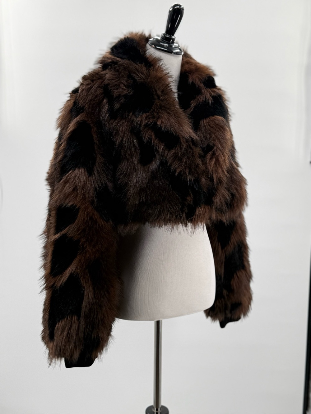 Azalea Wang Nightlife Brown Multi Faux Fur Cropped Jacket Coat Large - Picture 5 of 11